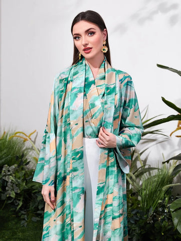 Brush Print Open Front Coat & Top
