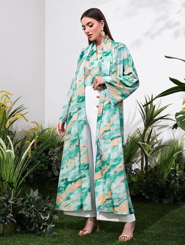 Brush Print Open Front Coat & Top