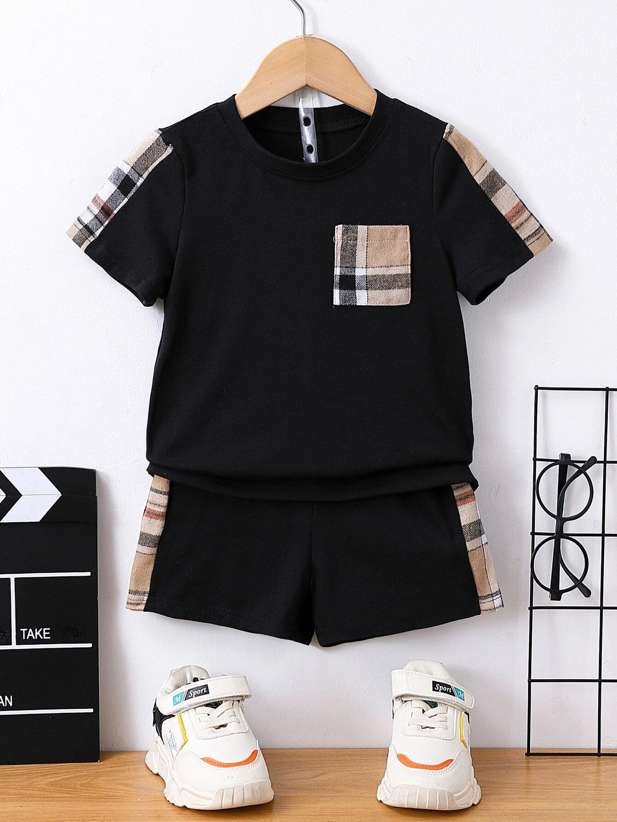 Toddler Boys Plaid Patched Pocket Tee & Shorts