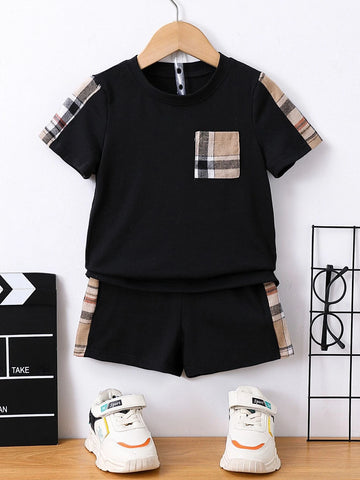 Toddler Boys Plaid Patched Pocket Tee & Shorts