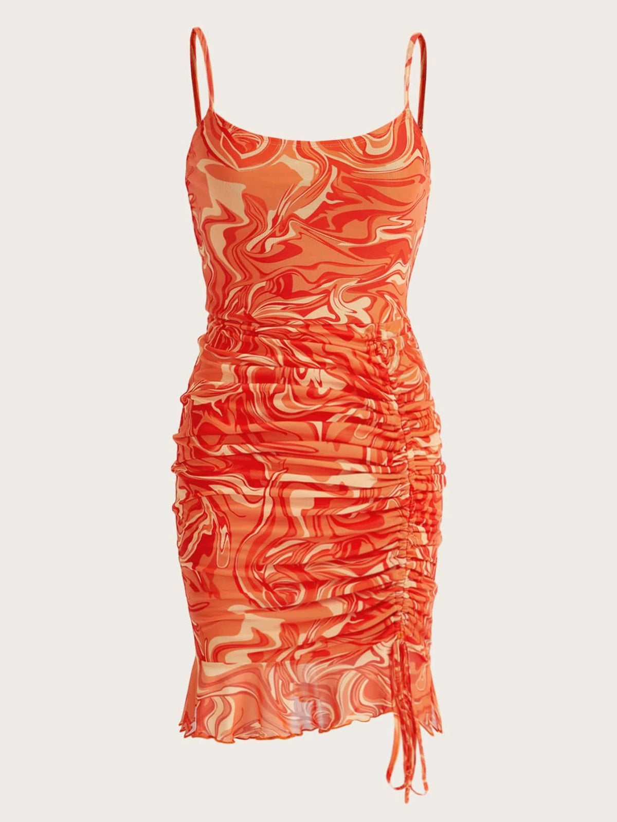 BAE Marble Print Drawstring Ruched Bodycon Dress