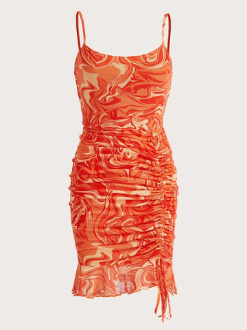BAE Marble Print Drawstring Ruched Bodycon Dress