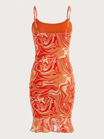 BAE Marble Print Drawstring Ruched Bodycon Dress
