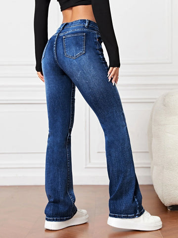 Bleach Wash Flare Leg Jeans