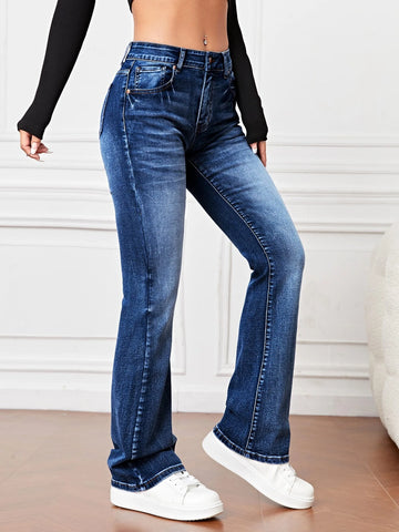 Bleach Wash Flare Leg Jeans