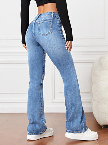 Bleach Wash Flare Leg Jeans