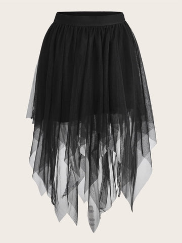 ROMWE PUNK Grunge Asymmetrical Hem Mesh Skirt