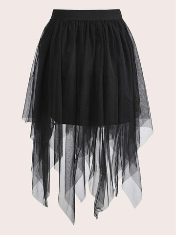 ROMWE PUNK Grunge Asymmetrical Hem Mesh Skirt