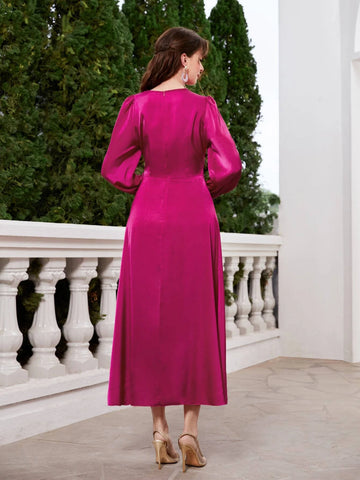 Draped Collar Ruched Waist A-line Dress