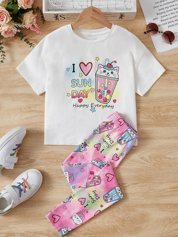 Girls Cartoon Graphic Tee & Leggings