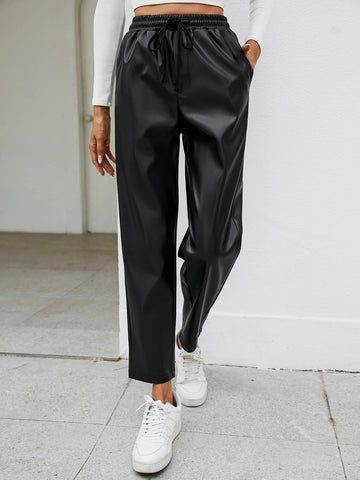 Drawstring Waist Slant Pockets Pants