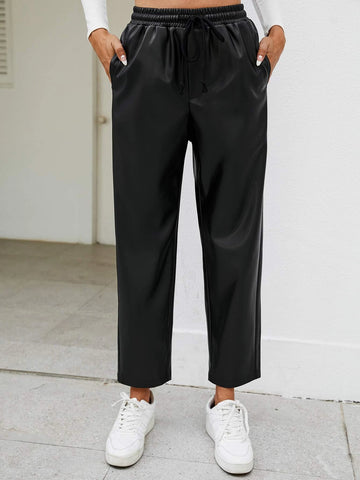 Drawstring Waist Slant Pockets Pants