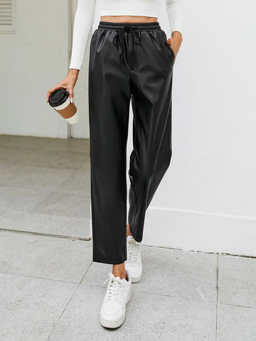 Drawstring Waist Slant Pockets Pants