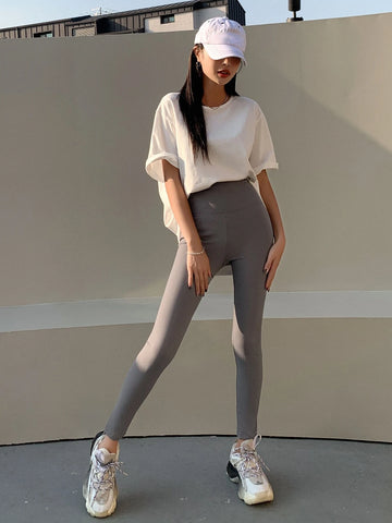 DAZY Wide Waistband Solid Leggings