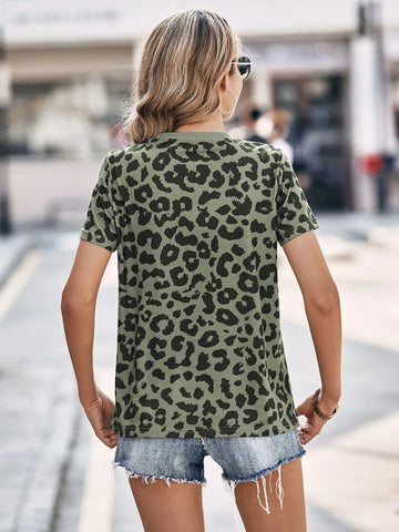 Leopard Print Round Neck Tee