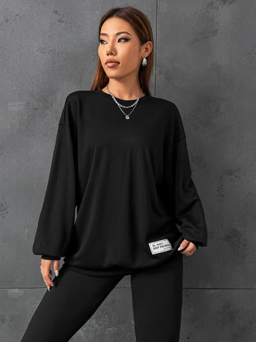 Letter Patched Drop Shoulder Sweatshirt & Leggings