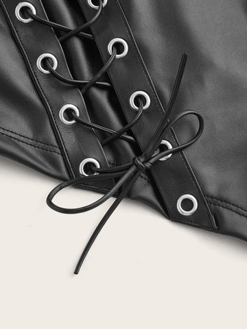 ICON Lace Up PU Leather Tube Top & Bodycon Skirt