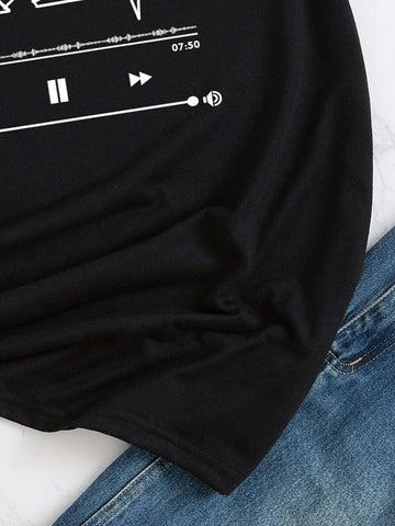 Music Note And Heart Print Tee
