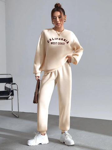 Letter Graphic Drop Shoulder Pullover & Sweatpants