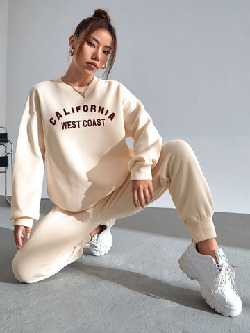 Letter Graphic Drop Shoulder Pullover & Sweatpants