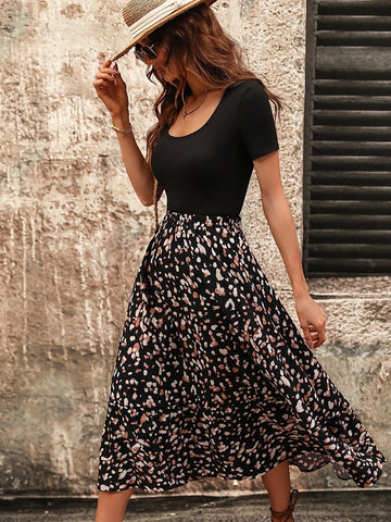 Scoop Neck Tee & Dalmatian Print Skirt