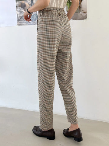 DAZY Plaid Print Plicated Detail Slant Pocket Pants