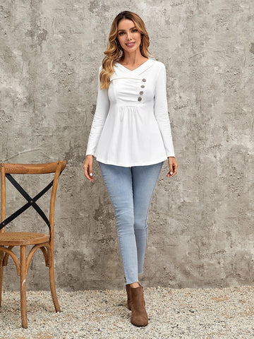 EMERY ROSE Button Front Ruched Tee