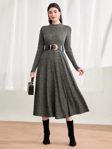 Marled Knit Mock Neck Dress Without Belt