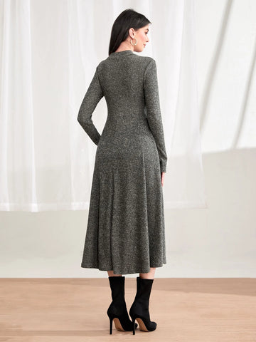 Marled Knit Mock Neck Dress Without Belt