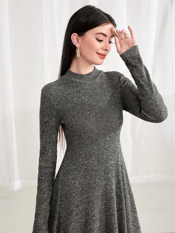 Marled Knit Mock Neck Dress Without Belt