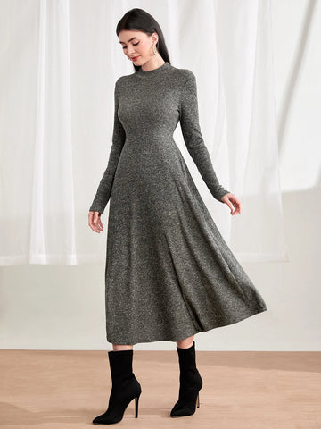 Marled Knit Mock Neck Dress Without Belt