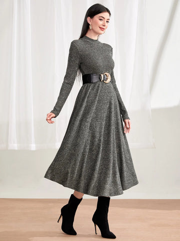 Marled Knit Mock Neck Dress Without Belt