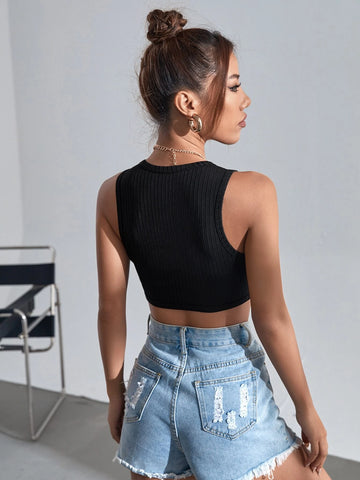 EZwear Solid Rib Knit Crop Tank Top