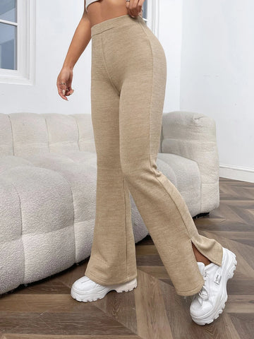 High Waist Split Hem Flare Leg Pants