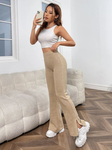 High Waist Split Hem Flare Leg Pants
