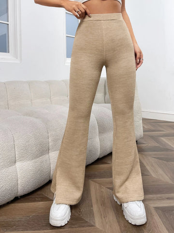 High Waist Split Hem Flare Leg Pants