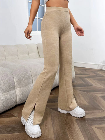 High Waist Split Hem Flare Leg Pants