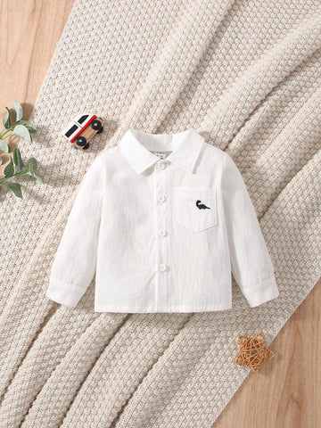 Baby Dinosaur Embroidery Patched Pocket Shirt