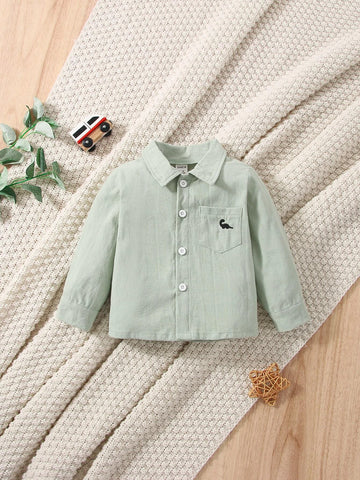 Baby Dinosaur Embroidery Patched Pocket Shirt