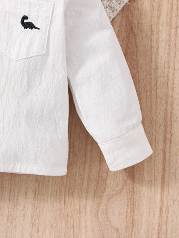 Baby Dinosaur Embroidery Patched Pocket Shirt