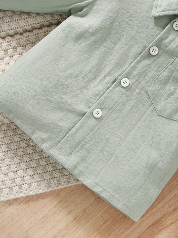 Baby Dinosaur Embroidery Patched Pocket Shirt