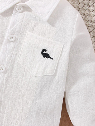 Baby Dinosaur Embroidery Patched Pocket Shirt