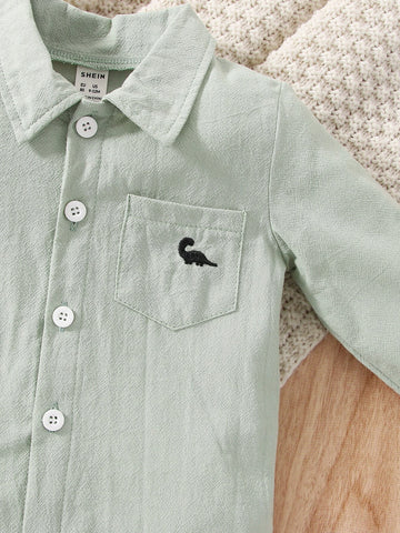 Baby Dinosaur Embroidery Patched Pocket Shirt