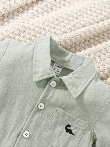 Baby Dinosaur Embroidery Patched Pocket Shirt