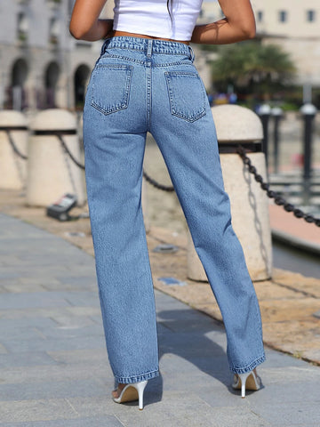 Rhinestone Detail Straight Leg Jeans