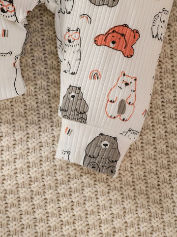 Newborn Baby Croissant Print Bodysuit & Pants & Hat
