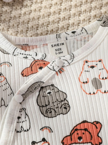 Newborn Baby Croissant Print Bodysuit & Pants & Hat