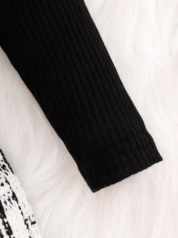 Baby Plaid Print Heart Embroidery Tee & Plaid Print Skirt