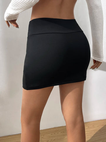 EZwear Solid Bodycon Mini Skirt,