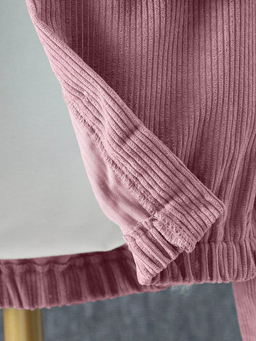 Girls Flap Detail Hooded Corduroy Jacket & Pants Without Tee